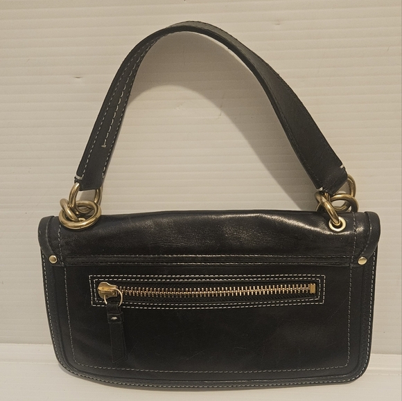 RARE Authentic Coach Black Leather Flap Shoulder Bag–Gold Hardware - Picture 4 of 12